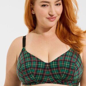 Torrid - 44DDD, Dream Wire-Free Bra in Hot Toddy Green Plaid Aventurine​​​​​​​